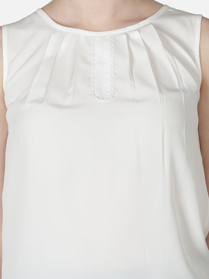 White Solid Sleeveless Top for Women