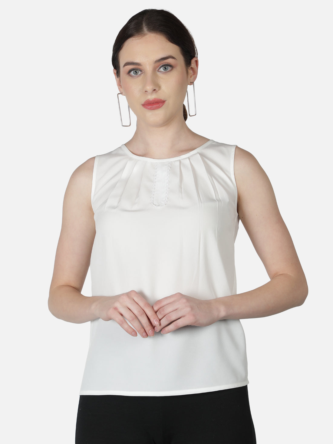 White Solid Sleeveless Top for Women