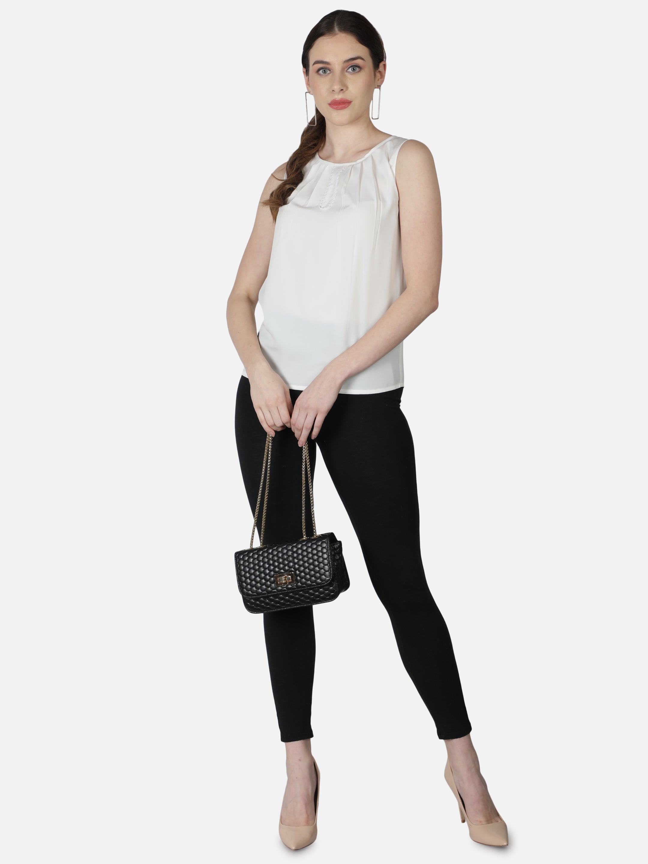 White Solid Sleeveless Top for Women
