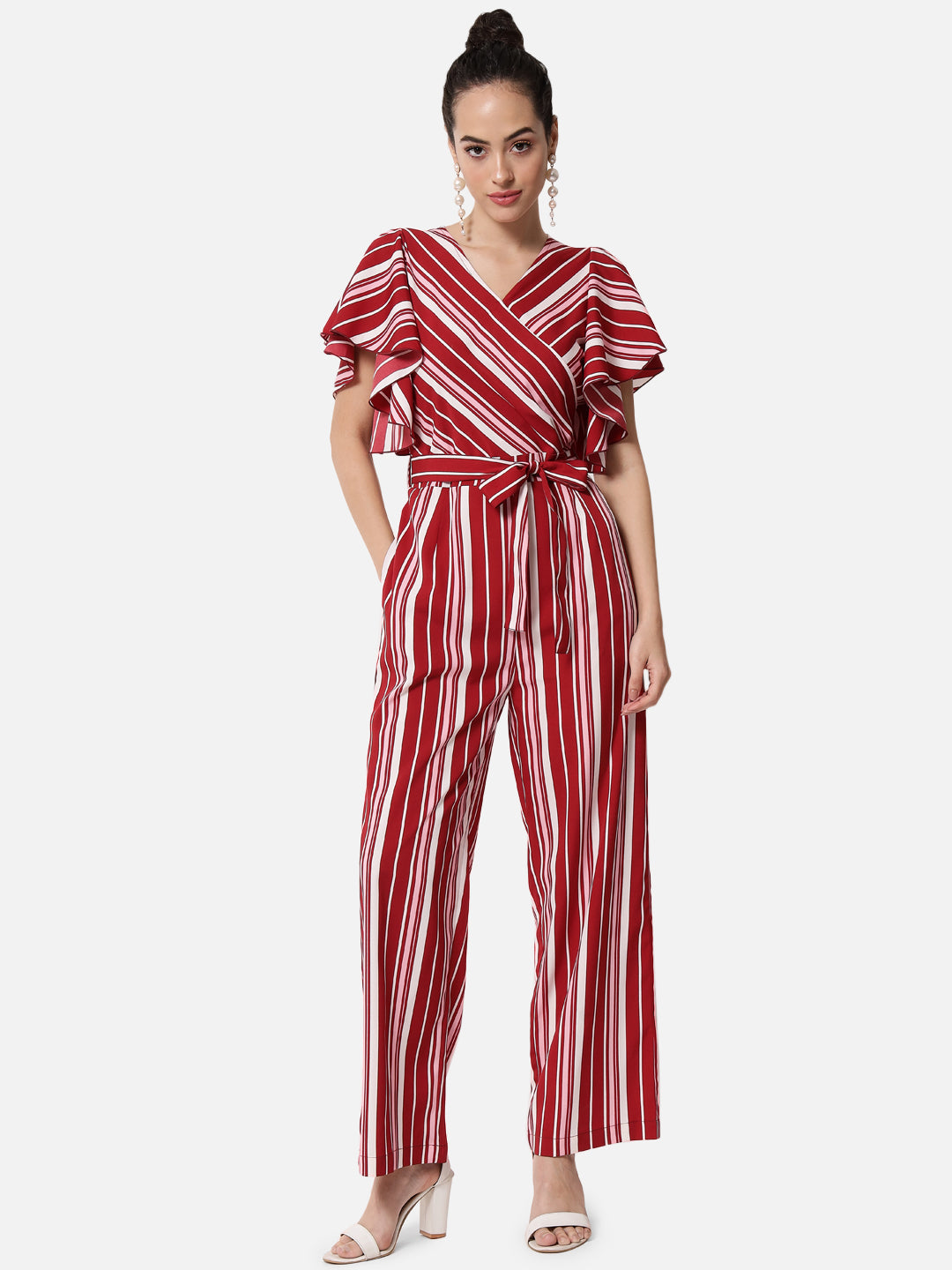 Multicolor Stripes V-neck Jumpsuit for Women