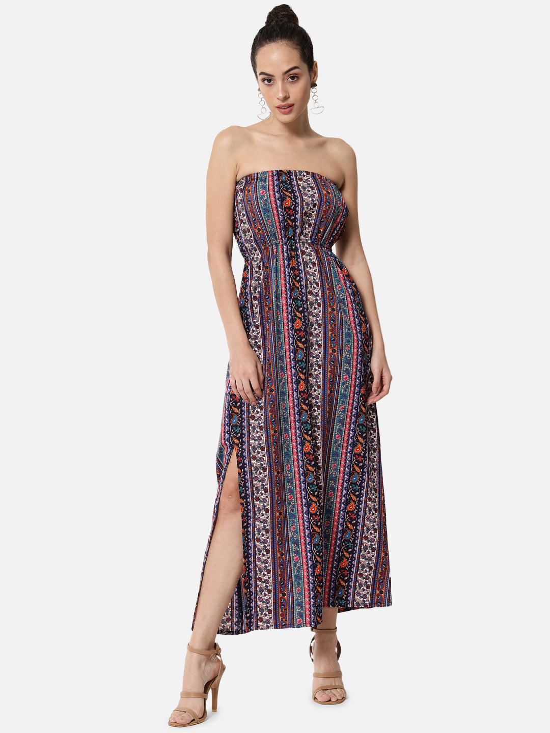 Multicolor All-Over Printed Sleeveless Tube Dress for Women