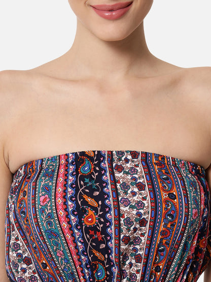 Multicolor All-Over Printed Sleeveless Tube Dress for Women