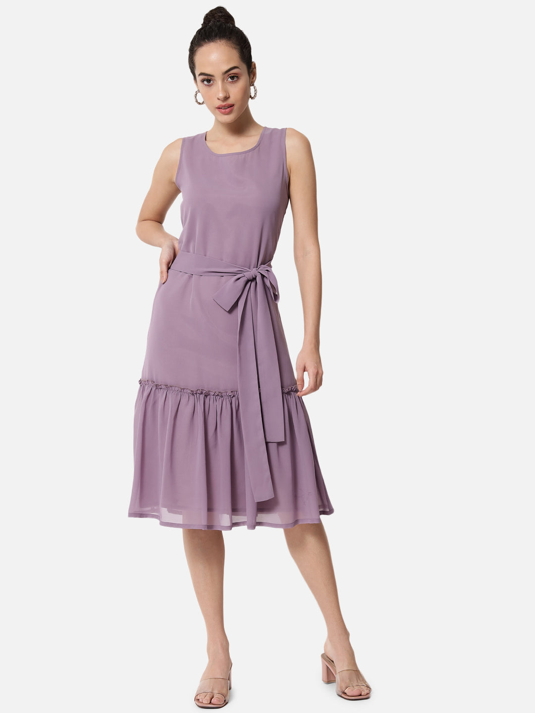 Solid Purple Sleeveless Dress for Women