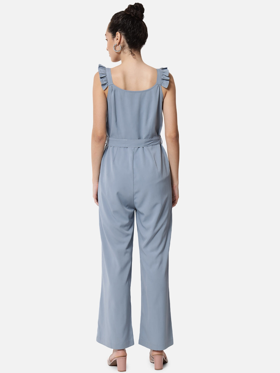 Solid Light Blue Sleeveless Jumpsuit for Women