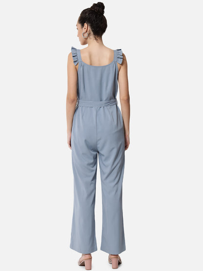 Solid Light Blue Sleeveless Jumpsuit for Women