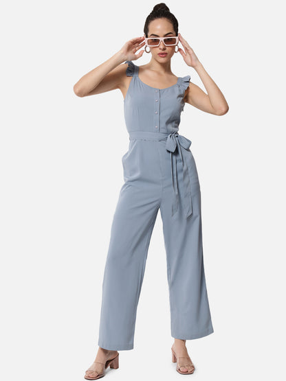 Solid Light Blue Sleeveless Jumpsuit for Women