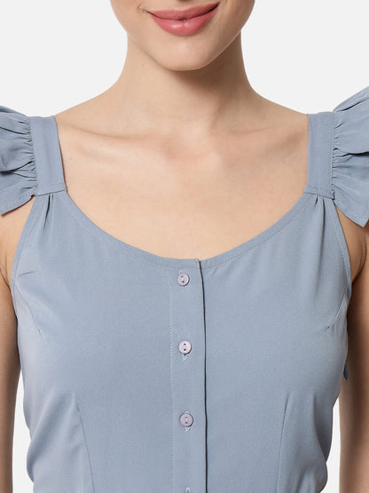 Solid Light Blue Sleeveless Jumpsuit for Women