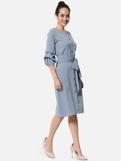 Solid Light Blue Knee Length Dress for Women