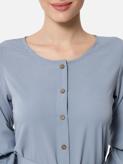 Solid Light Blue Knee Length Dress for Women