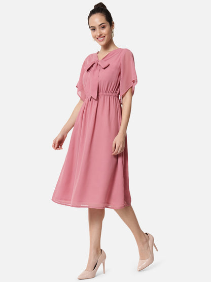Pink Solid Poly Georgette Dress for Women