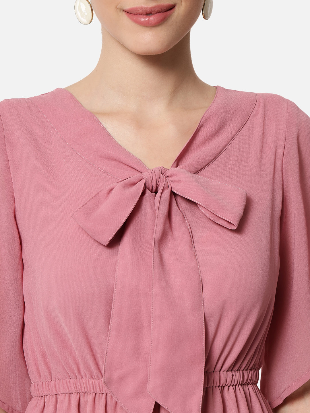Pink Solid Poly Georgette Dress for Women