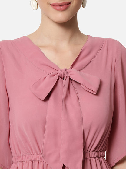 Pink Solid Poly Georgette Dress for Women
