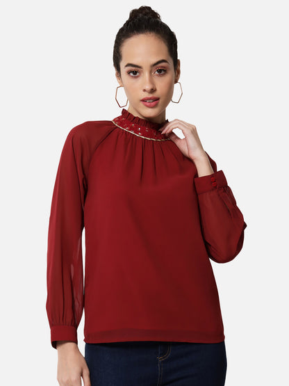 Solid High Neck Top for Women
