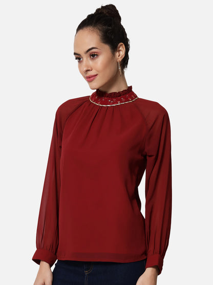 Solid High Neck Top for Women