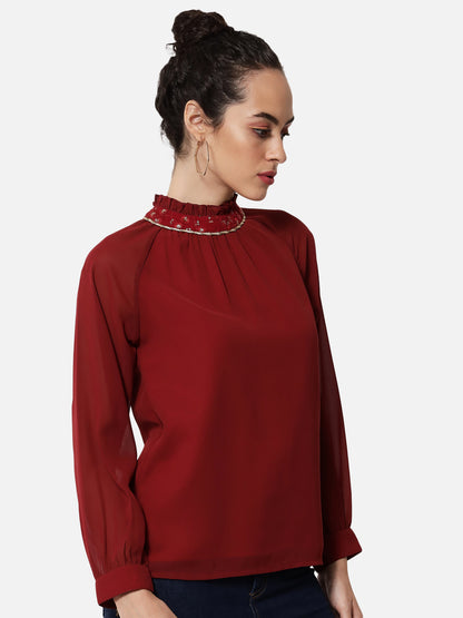 Solid High Neck Top for Women