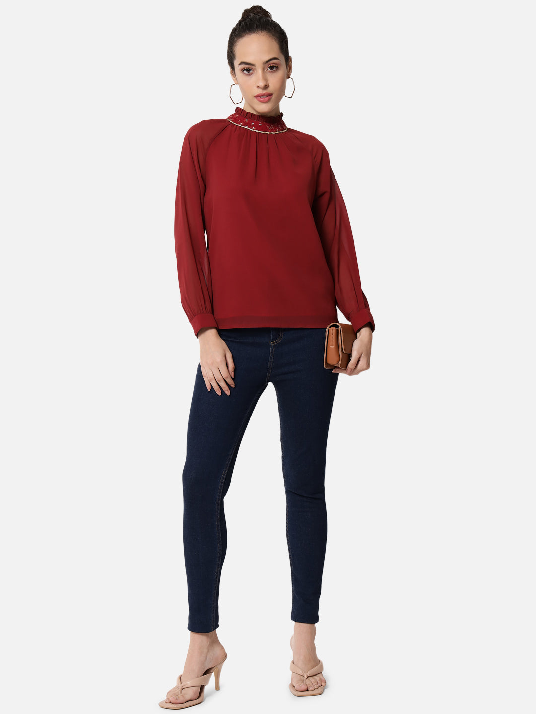 Solid High Neck Top for Women