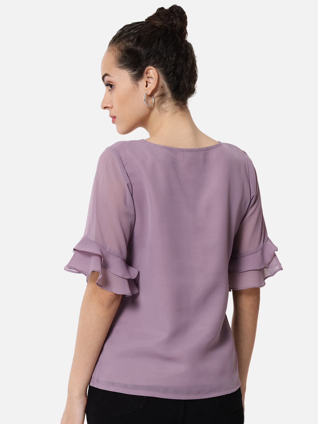 Solid Purple Keyhole Neck Top for Women
