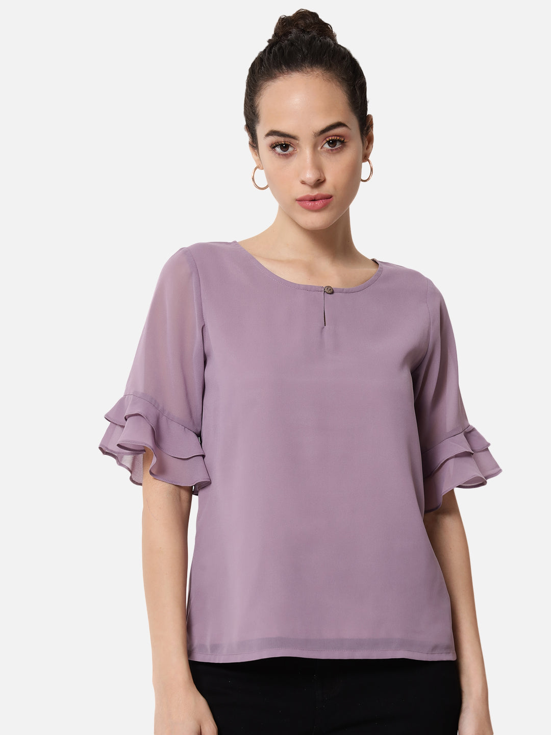 Solid Purple Keyhole Neck Top for Women