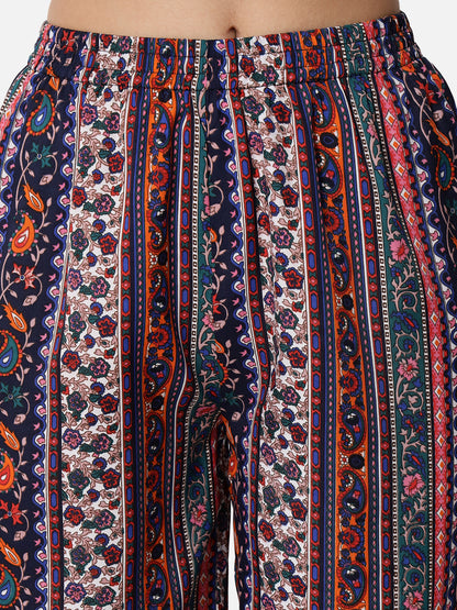Multicolor All-Over Printed Regular Fit Straight Palazzo for Women