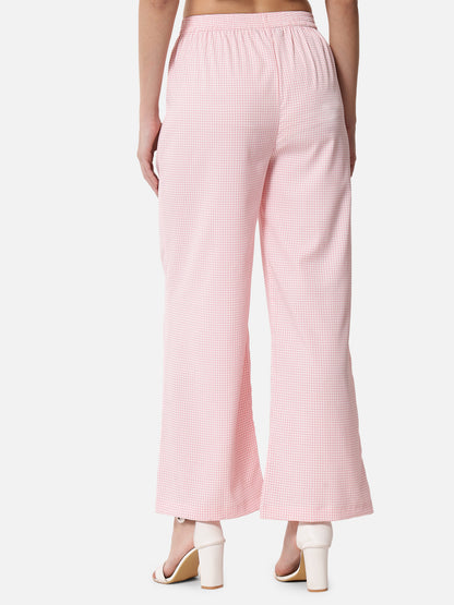 Pink Houndstooth Printed Regular Fit Straight Palazzo for Women
