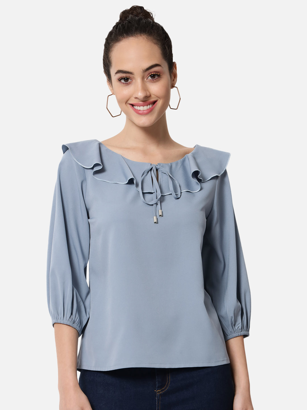 Solid Tie-Up Neck Top for Women