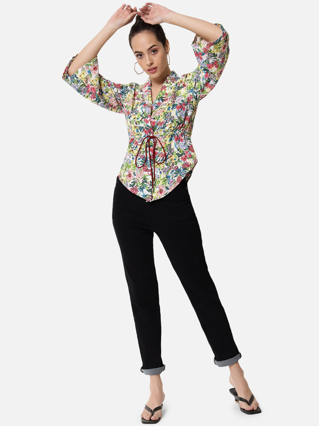 Multicolor Floral Collar Neck Top for Women