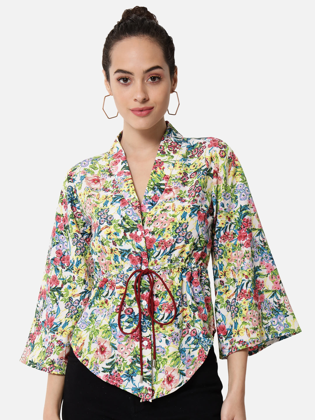 Multicolor Floral Collar Neck Top for Women