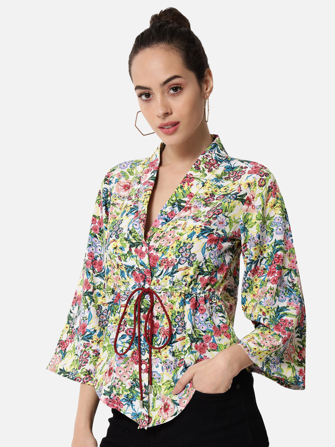 Multicolor Floral Collar Neck Top for Women
