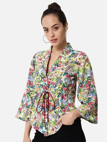 Multicolor Floral Collar Neck Top for Women