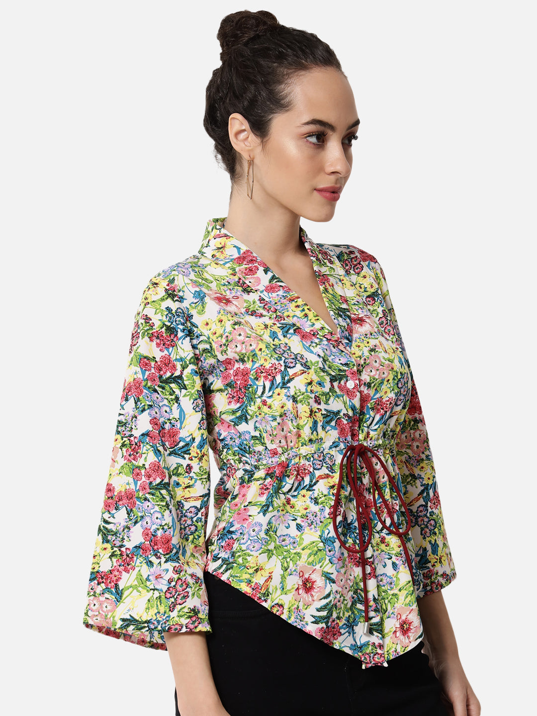 Multicolor Floral Collar Neck Top for Women