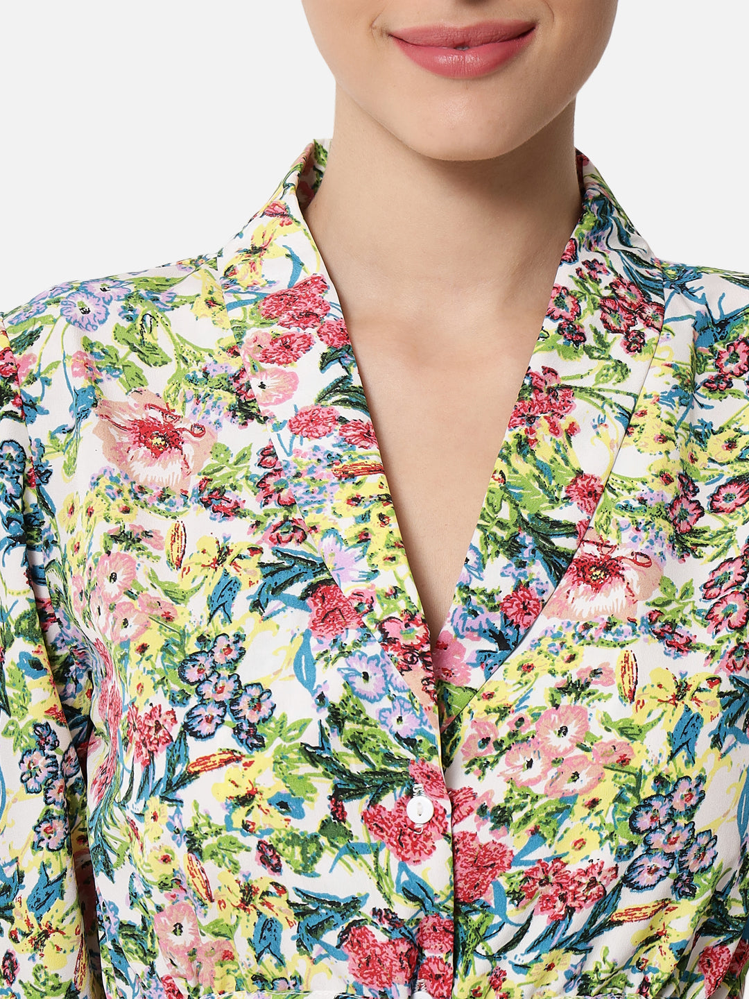 Multicolor Floral Collar Neck Top for Women