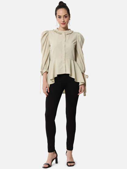 Solid Beige 3/4 Sleeve Top for Women