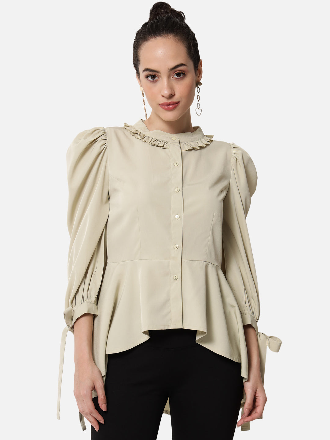Solid Beige 3/4 Sleeve Top for Women