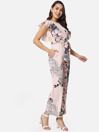 Pink Floral Sleeveless Jumpsuit for Women
