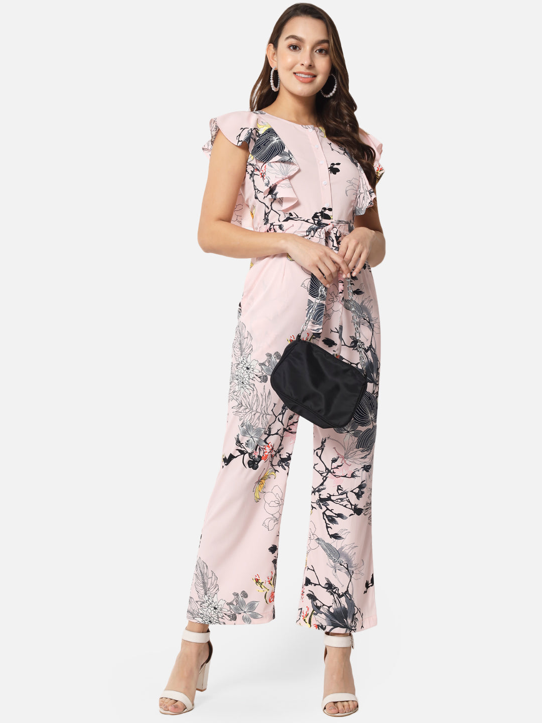 Pink Floral Sleeveless Jumpsuit for Women
