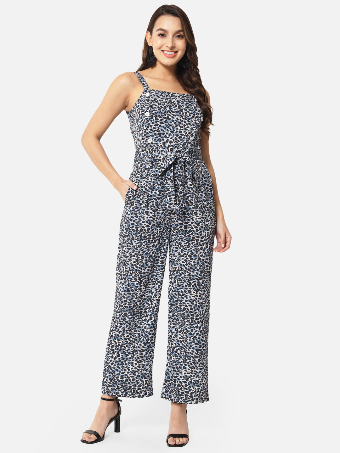 Tiger Printed Sleeveless Jumpsuit for Women
