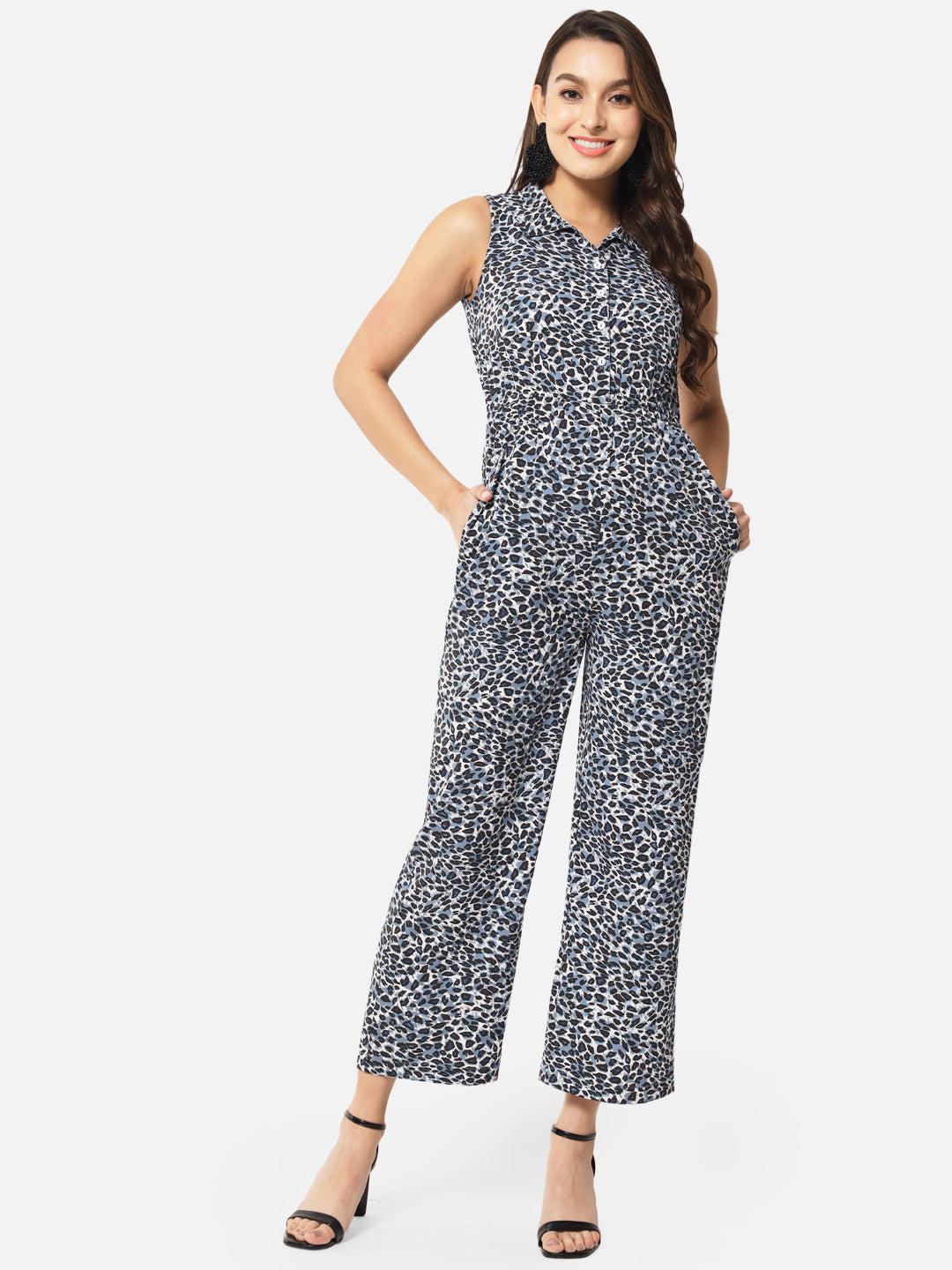 Tiger Print Sleeveless Jumpsuit for Women