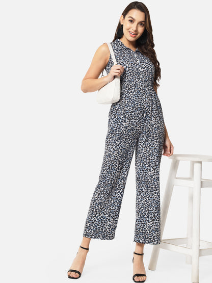 Tiger Print Sleeveless Jumpsuit for Women