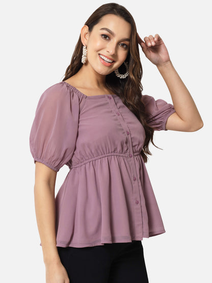 Purple Solid Square Neck Top for Women