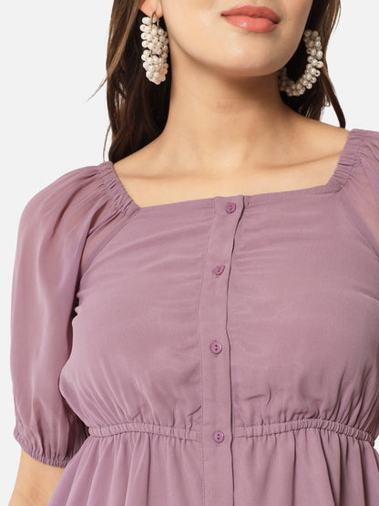 Purple Solid Square Neck Top for Women