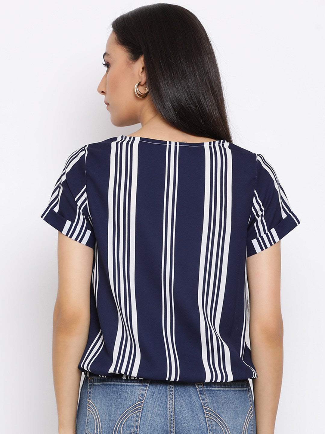 Blue Stripe Half Sleeve Top for Women
