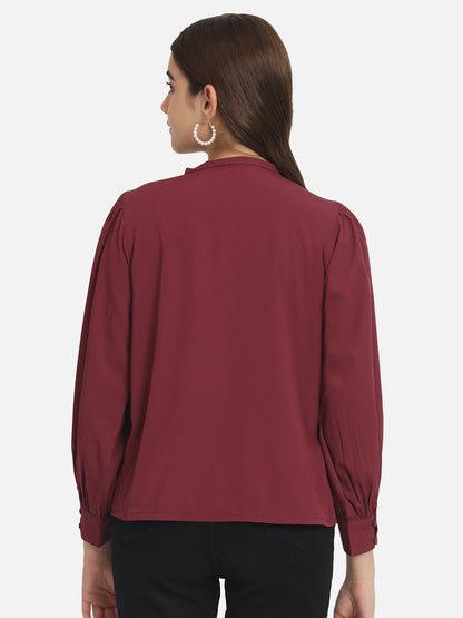 Maroon Solid Tie-Up Neck Top for Women