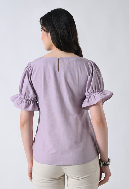 Light Purple Embroidered Half Sleeve Top for Women