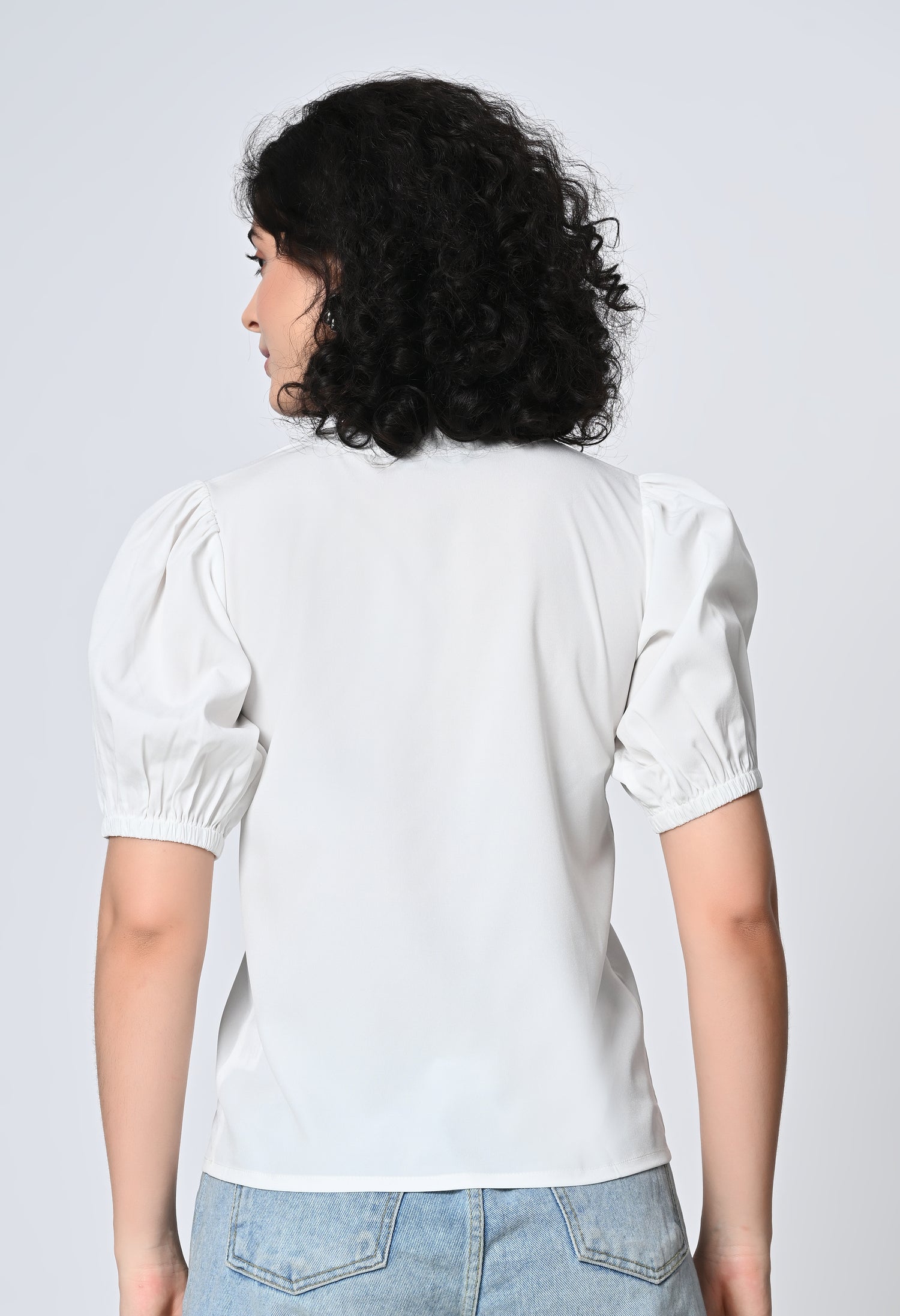 Solid White Half Sleeve Top for Women