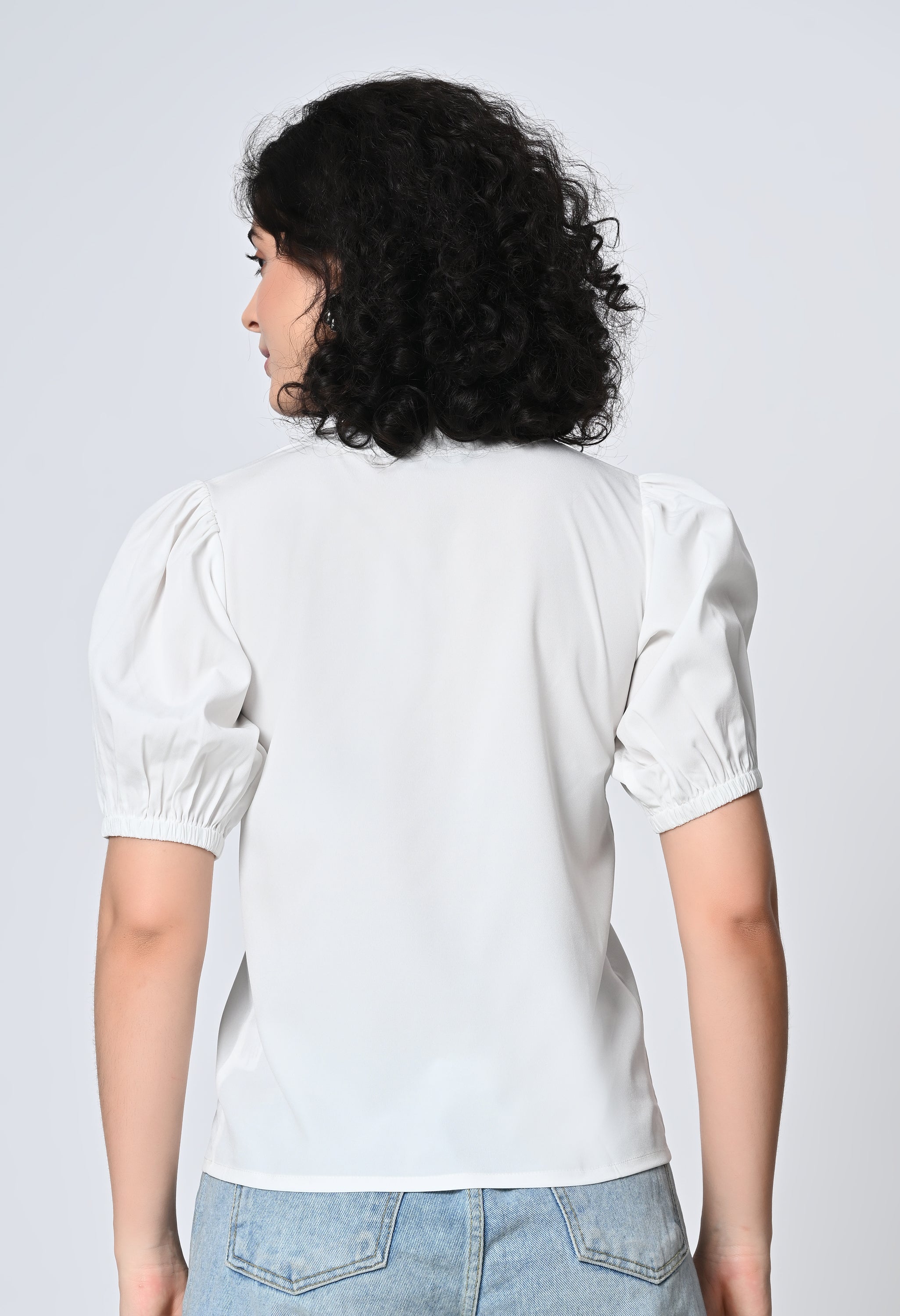 Solid White Half Sleeve Top for Women