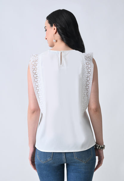 White Solid Sleeveless Top for Women