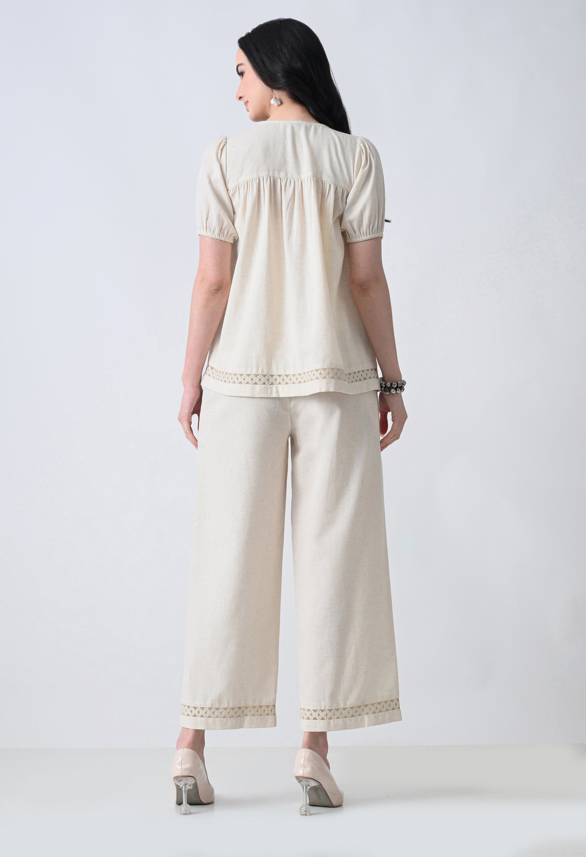 Women’s Cream Half Sleeve Top &amp; Palazzo Co-Ord Set