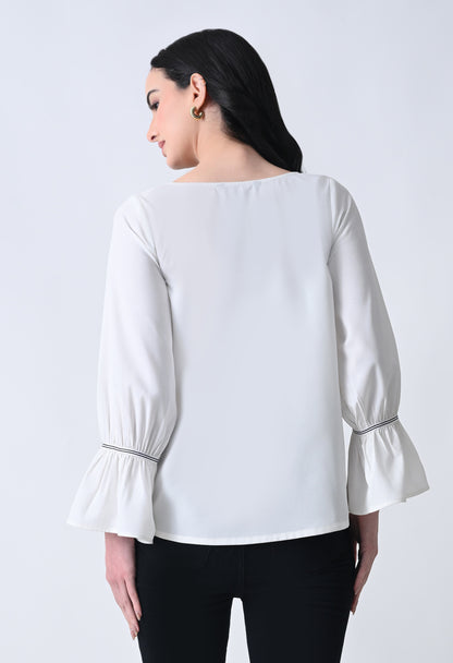 Embroidered Bell Sleeve Top for Women