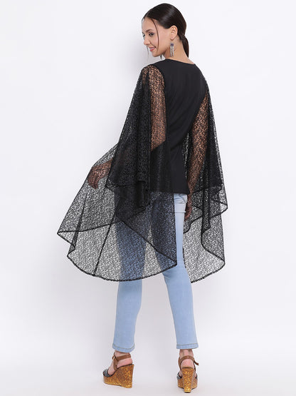 Black Flare Net Sleeve Top for Women