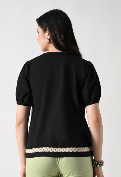 Black Solid Shirt Style Top for Women